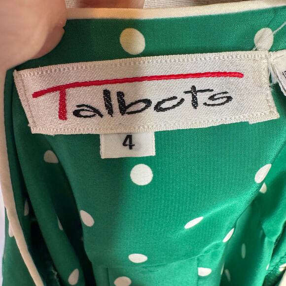 Talbots Vintage Green Polka Dot Dress Sz 4 Wrap Style Midi Made in Hong Kong - Picture 6 of 8